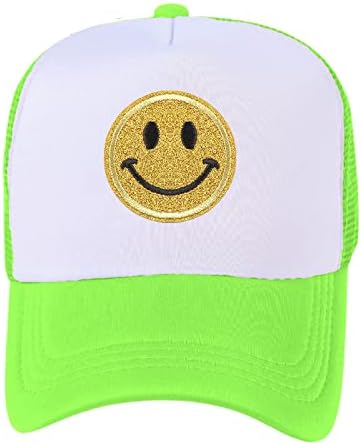Lycycse Smile Face šešir ženske mrežaste neonske kamionske kape sa šljokicama smile Patch Preppy šešir Retro bejzbol kapa