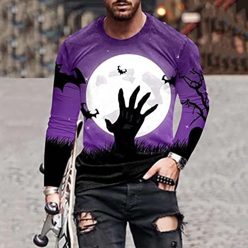 Xxzy 2022 nove muške majice Muške modne casual Halloween Crew Crt 3D digitalni tisak dugih rukava T Raglan rukav