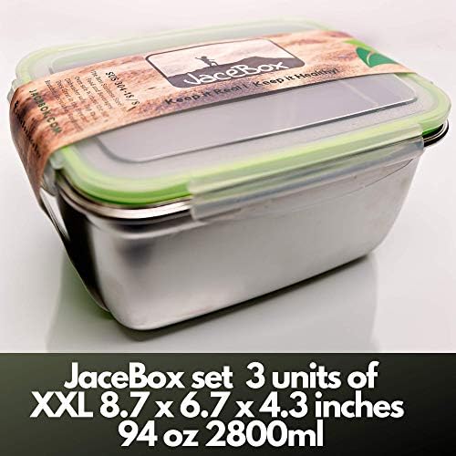 Jacebox XXLARGE kontejneri od nerđajućeg čelika Set od 3 posude za hranu-2800ml 94oz kontejneri za skladištenje