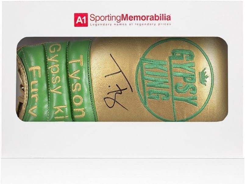 Tyson Fury potpisan Boks rukavica-zlato & amp; zelen, Gypsy King - Poklon kutija - autogramom boks rukavice