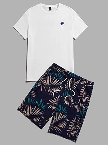 Dvije komadne odjeće za muškarce Muškarci Tropical Print TEE i kratkim hlačama