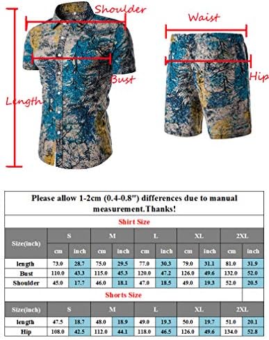 Tebreux muške cvjetne odjeće 2 komadne majice i kratke hlače na gumbu sa havajskom trenerkom