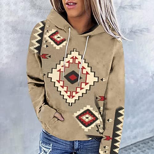 Hoodies Aztec za žene zapadno etničko stil geometrijsko tiskano nacrtavanje Ležerne prilike za zimsku kaubojsku dukseru s kapuljačom
