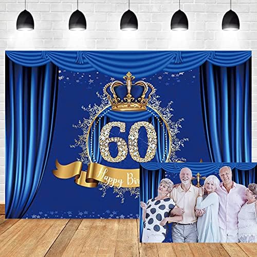 OERJU 6x4ft sretan 60. rođendan pozadina plava zavjesa luksuzna Zlatna kruna fotografija pozadina dječak Muškarac proslava rođendana torta Tabela dekoracije portret fotografija vinil Studio rekviziti