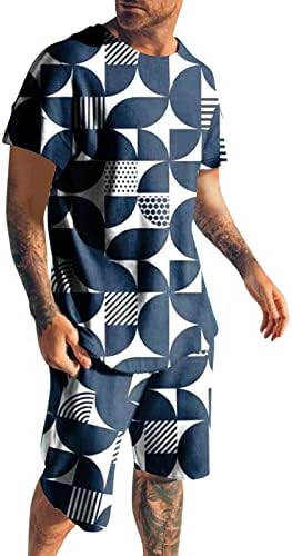 Site za muškarce Muškarci Ležerne prilike Ležerne prilike 3D ispisane ljetne modne okrugle vrata Pulover kratkih rukava Sivo tri komada odijelo
