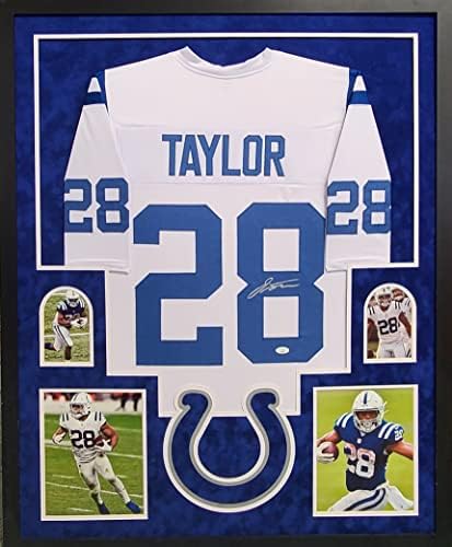 Jonathan Taylor Indianapolis Colts Autograph potpisao je prilagođeni uramljeni dres 4 pic antiede matted bijeli JSA certificirani