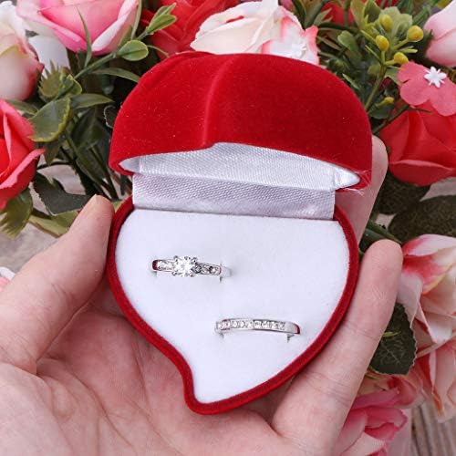 Diarypiece Flocking platnena kutija za prstenje, Peach Heart Rose kutija za pakovanje nakita sa jednim i dvostrukim prstenjem