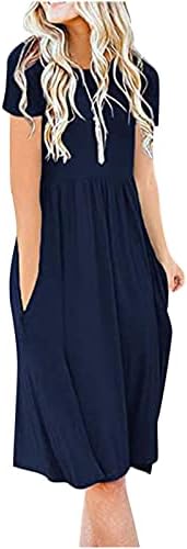 Comigeewa Ženska Basic Midi haljina haljina za dame kratki rukav Crewneck Brunch jesen ljetna haljina 2023 Trendi