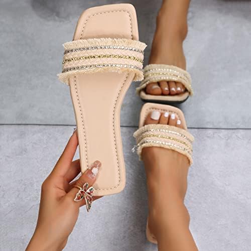 Žene ravne ručne papuče sa rubnim papučama Kvadratna glavna plaža Sandale bajke modne papuče STRANE OTVORENO