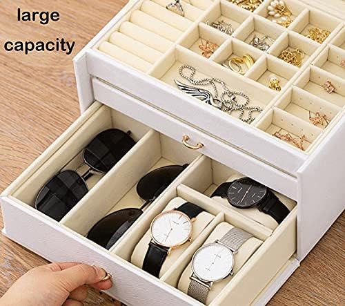 Kutija za nakit Organizator PU kože 3 sloja zrcaličarirani nakit za pohranu sa zaključavanjem prijenosni prstenovi sat Organizator Ogrlice naušnice za pohranu nakita za žene