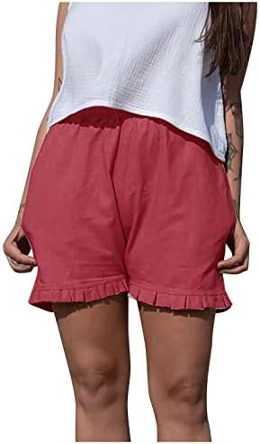 HDZWW džepne ljetne kratke hlače Žene Wideleg posteljina sa dnevnim boravkom čvrste slabe Baggys Elastirani