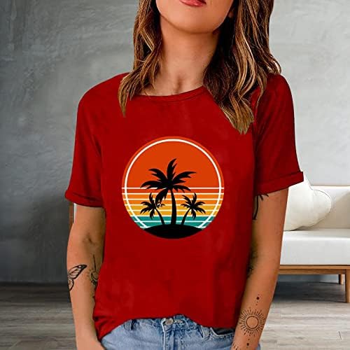 Pbnbp ženske okrugle vratne bluze Palme labave dnevne majice štampane novitet letnji kratki rukav trendi tunike vrhovi Camisas