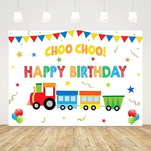 ABLIN 8x6ft sretan 2. rođendan pozadina dječak Choo Choo žuta zelena crvena plava voz šareni zastavica baloni
