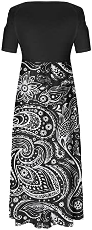 Ženske ljetne haljine 2023 Casual Boho Print V izrez hladnog ramena kratki rukav labavi Flowy Maxi haljina na plaži