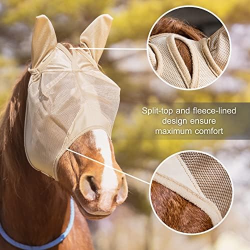 Charlie Horse Fly maske za konje sa ušima, izdržljiva rastezljiva konjska muva maska sa ušima, udobna muva maska za konje, konjska muva maska zaštita za oči konja sa torbom za odlaganje, - Warmblood