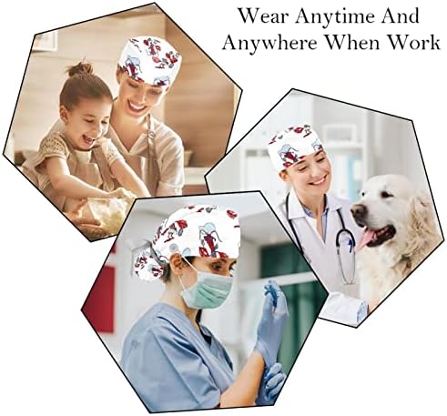 Lorvies Medical Caps za žene sa dugmićima Duga kosa, 2 komada Podesiva radna kapa, smiješni crtić za kuhanje
