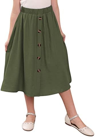 GORLYA djevojke a-Line elastična visoka struka Plisirana ljuljačka Maxi suknja sa džepovima za 4-14T