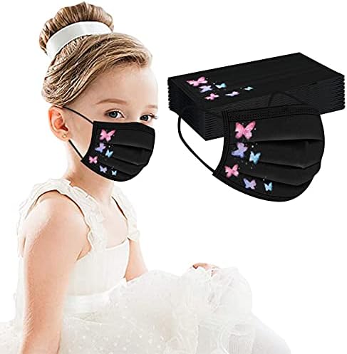 JMETRIE 50pc Dječija jednokratna maska za lice leptir Print crna maska za lice prozračna udobna maska za djevojčice