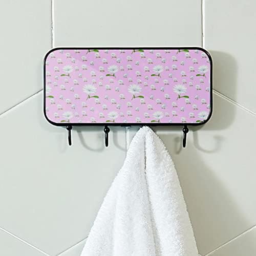 Malo bijelo cvijeće ružičasta pozadina ispisani kaput nosač zida, ulazni nosač kaputa sa 4 kuka za kaput kaputi za ručnik torbica ogrtači kupaonica u kupaonici dnevni boravak