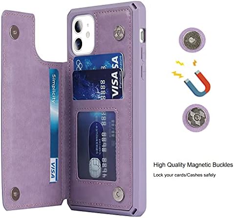 Jaorty za iPhone 11 futrola za novčanik sa RFID držačem za blokiranje kartica za djevojčice žene, premium PU kožna magnetna dugmad stalak Flip torbica za narukvicu za iPhone 11 6.1 Inch, srce ljubičasto