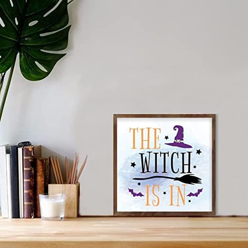 Cocackecke Witch je u drvenoj ploči s okvirom Happy Halloween Sign Wood Framed 20 x 16 umjetničke zvijezde tiskano viseće zidne umjetnosti za domaću spavaću sobu