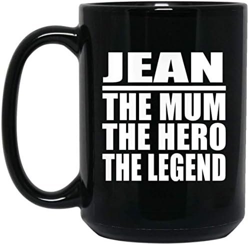 Designsify Jean mama heroj Legenda, 15oz Crna šolja za kafu keramička šolja za čaj sa ručkom, pokloni za