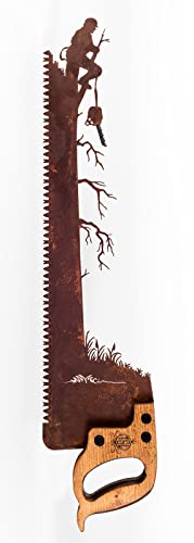 Logger na vrhu dizajna ručne pile za drvo | Napravljeno za naručivanje zidne umetnosti za drvosječe i arboriste