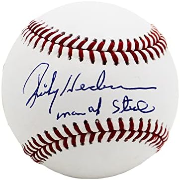 Rickey Henderson autografirao / potpisao Oakland Rawlings Službena glavna liga bijela bejzbol sa natpisom Čovjek od čelika