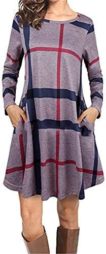 Andongnywell ženski plaćeni haljina s dugim rukavima sa dugim rukavima, ležerna haljina s džepovima dužine koljena