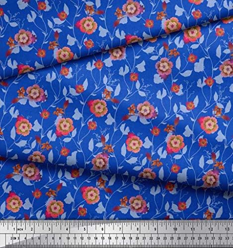 Soimoi plavi pamučni dres lišće tkanine & amp ;cvjetni umjetnički Print šivaća tkanina Dvorište širine 58 inča
