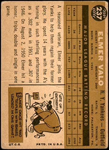 1960. topps 237 Elmer Valo New York Yankees Jadni Yankees
