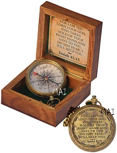 Jer ja sam Gospodin, tvoj Bog -iaiah 41:13 Citiraj ugravirani kompas sa drvenom kutijom, kamp kompasom,
