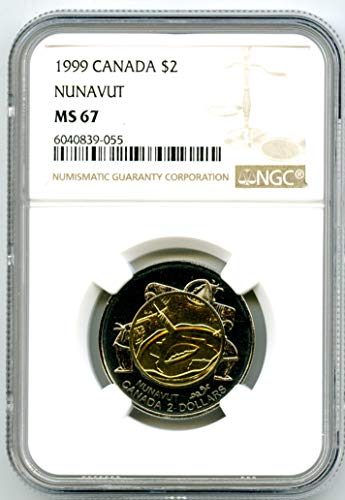 1999 Kanada Toonie Nunavut Top populacija.Na 4 Poznata 2 MS67 NGC