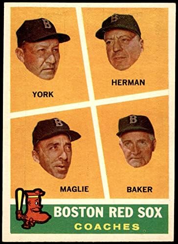 TOPPS 1960. 456 Crveni Sox treneri Rudy York / Billy Herman / Sal Maglie / Del Baker Boston Red Sox Ex /