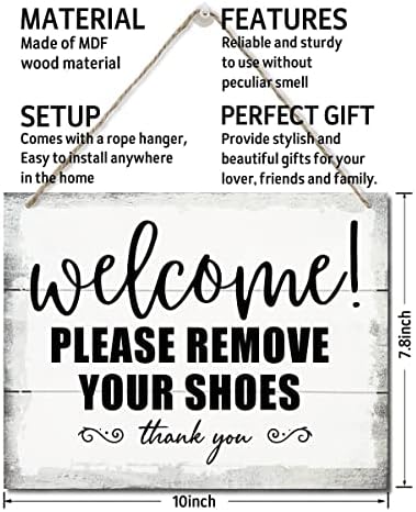 Vintage Znak dobrodošli, molim vas, uklonite cipele, hvala, viseći viseće zidne ploče, home Décor poklon, drvene cipele Off Sign, mustikalna seoska kuća, dekor Wood Choct Home Decor 10x7.8inch