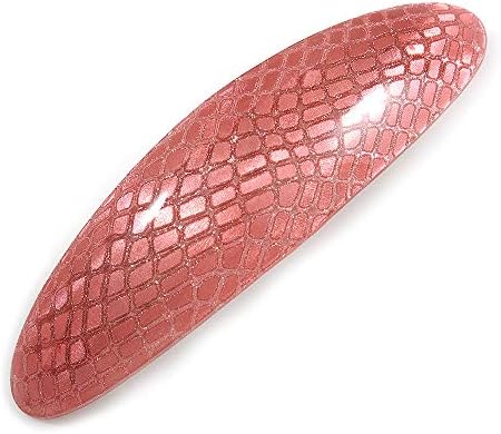 Avalaya Pink Snake Print akril ovalna bareta / Klip za kosu u srebrnoj tonu - 90mm dugačak