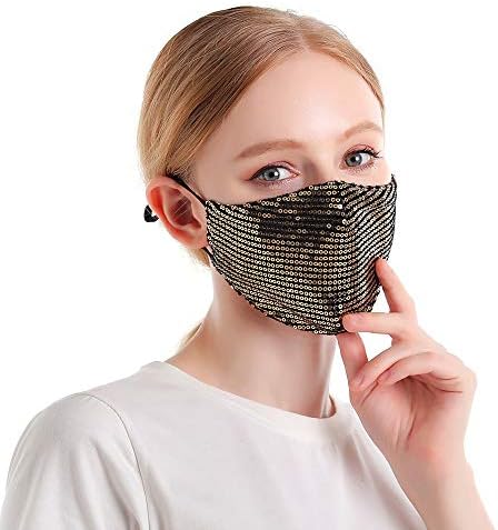 LOVINSHOW 2kom modna maska za lice sa šljokicama sa džepom filtera perive pamučne maske za višekratnu upotrebu za žene