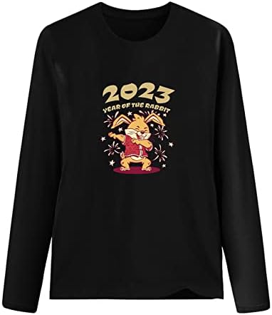 Sretna nova godina 2023 košulje dugih rukava za žene, teen djevojke casual modne kratke majice Novelty ties
