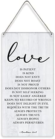 Biblijski stih Zidni dekor ljubav je pacijent 1 Korinćanima 13: 4-8 Sveto pismo Drveni znakovi Rustikalni