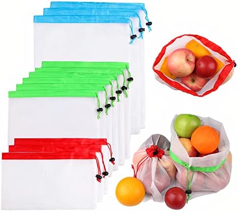 Torbe za višekratnu upotrebu od 12 pakovanja - izdržljive, ekološke, perive i providne-3 veličine za voće, povrće, igračke i skladište namirnica.