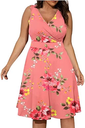 Žene Ljetna casual haljina plus veličine bez rukava s kratkim kratkim rukavima Sundress cvjetni print Boho
