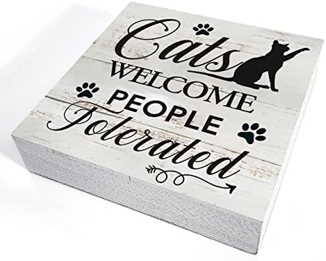 Smiješne mačke Dobrodošli Ljudi tolerirane drvene kutije Potpuni dekor Rustikalni CAT Wood blok plaketa