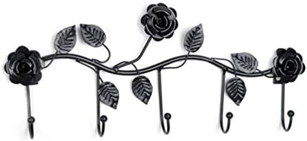 Doitool crna vješalica Crna odjeća Zidna željeza ruža stalak za ruža sa 5 kuka za zidne vješalice od lijevanog