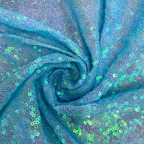 Nove tkanine Daily Leila svijetloplave iridescentne šljokice na mrežastoj tkanini by the Yard-10050, Uzorak/Uzorak