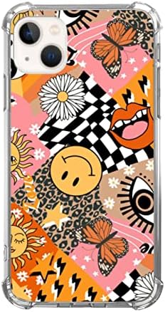 Oubliert Trippy Psihodelic Hippie Case kompatibilan sa iPhoneom 13, estetski kolaž Smiley Lice Sun Moon