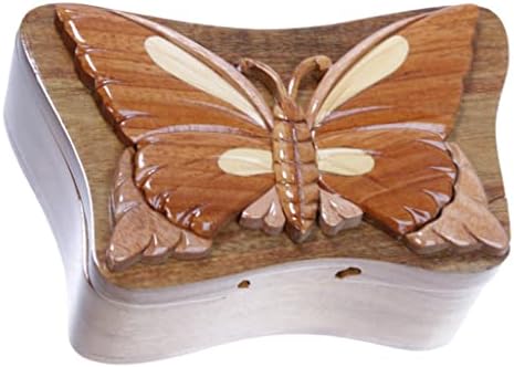Leptir oblika ručno izrađenog drvenog tajnog nakita puzzle kutija - leptir