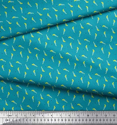 Soimoi Cotton Cambric Fabric Dot & amp; Parrot Bird Print Fabric by the Yard 42 Inch Wide