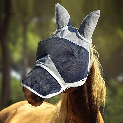 HUIRHUIR maska za konjsku mušicu dugi nos sa ušima UV zaštita za odvojivi preklop za nos konj-tamnoplava