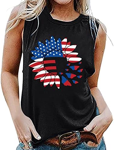 4. jula majice za žene bez rukava o-izrez majice američka zastava Stars Stripes Tie-Dye Workout tunika Tank