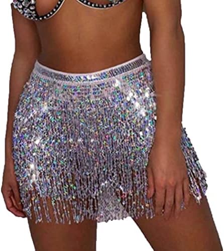 Zoestar Sequin Dance Suktin Tassel Hip Scarf Glitter Trpučki hip suknja Shiny Party Club Coustum Suknja